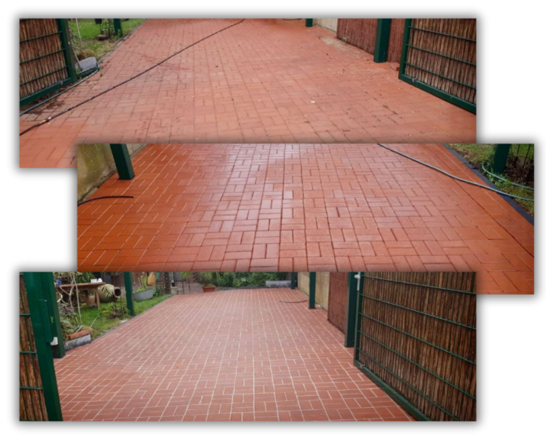 Pflasterreinigung und Versiegelung Pflastersteine wurden gereinigt, Fugen aufgefüllt und Versiegelt.